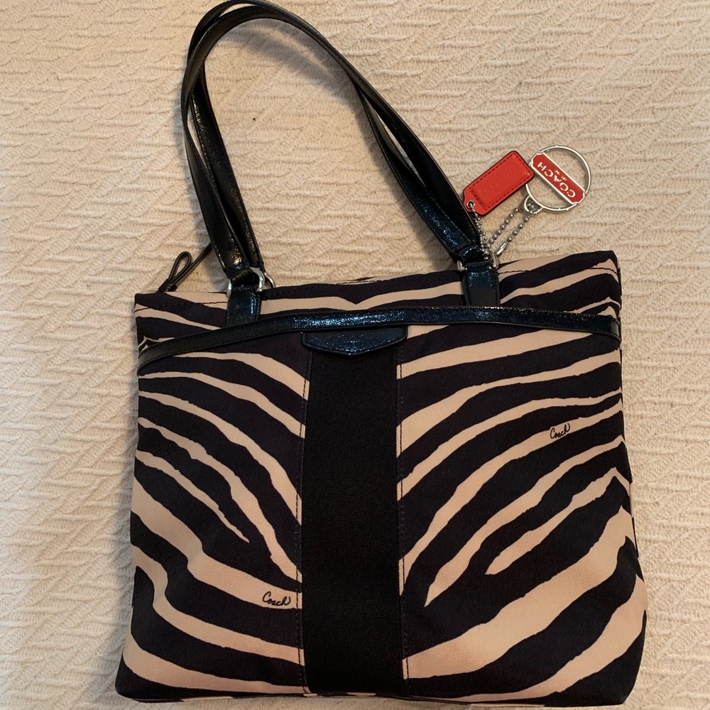 Tan and Black Zebra Print Coach Purse